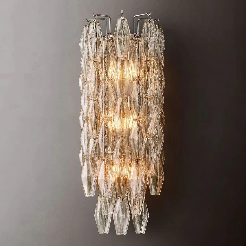 Modern Murano clear glass wall sconce with geometric crystal design, luxury lighting by YH Lamps