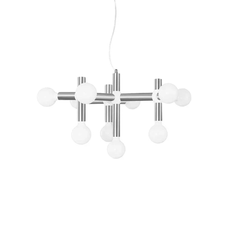 Modern designer chandelier with chrome finish and globe bulbs, YH Lamps collection