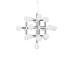 Modern designer chandelier with geometric metal frame and round bulbs from YH Lamps