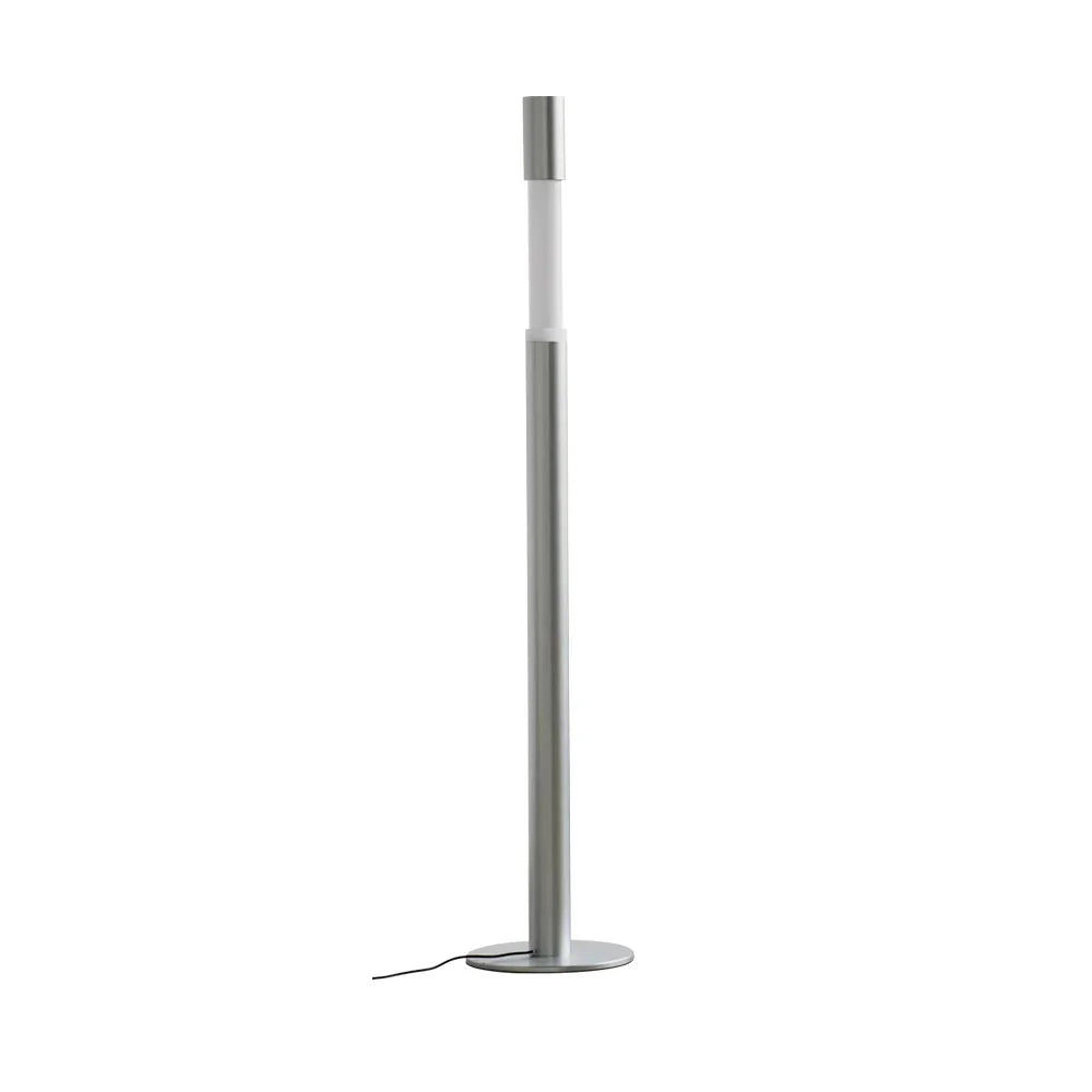 Modern minimalist LED floor lamp with brushed metal finish and round base