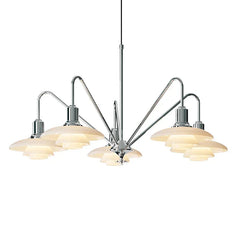 Modern chrome chandelier with layered glass shades from YH Lamps designer lighting collection