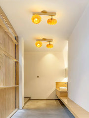 Modern hallway with YH Lamps dual-head ceiling lamp, yellow wood color, pumpkin style design