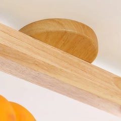 Close-up of YH Lamps ceiling lamp with natural wood finish, modern home lighting detail