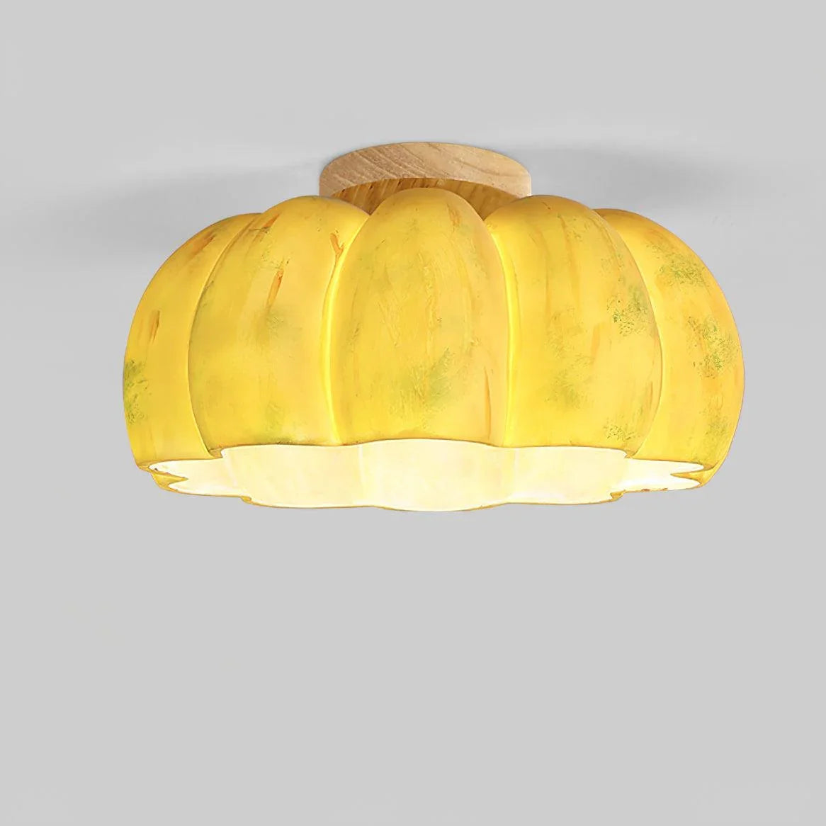 Yellow wood color pumpkin ceiling lamp with modern design, YH Lamps home lighting