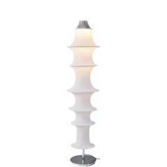 Modern white elastic fabric floor lamp with sculptural design and round chrome base