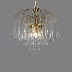 Modern YhLamps brass chandelier pendant light with clear glass maltose drops against gray background