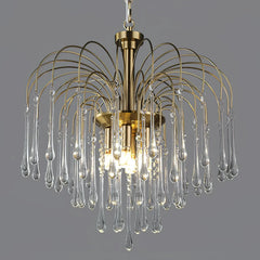 Modern brass chandelier pendant lamp with hanging clear glass droplets by YhLamps