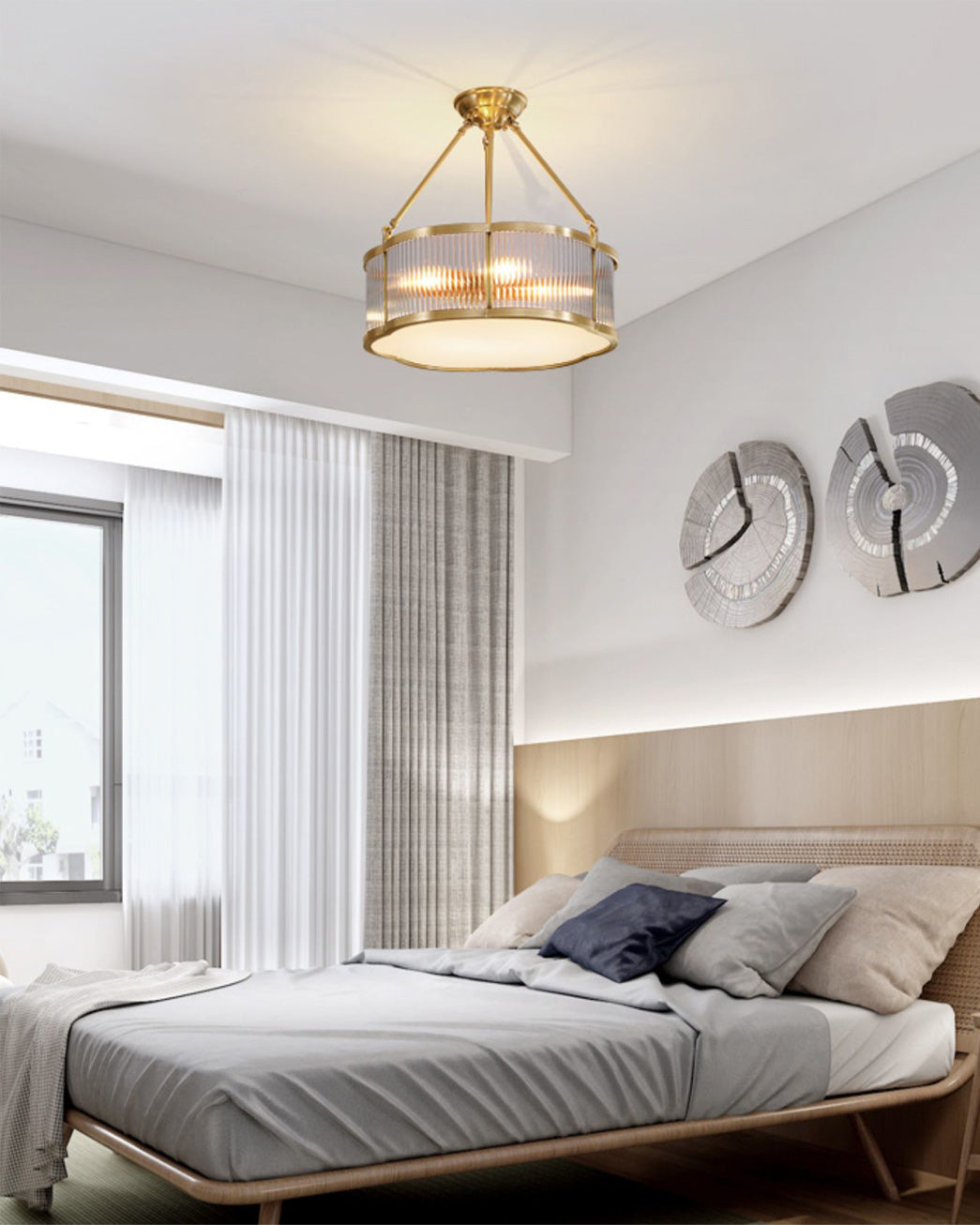 Modern brass chandelier pendant lamp in stylish bedroom, YH Lamps home lighting