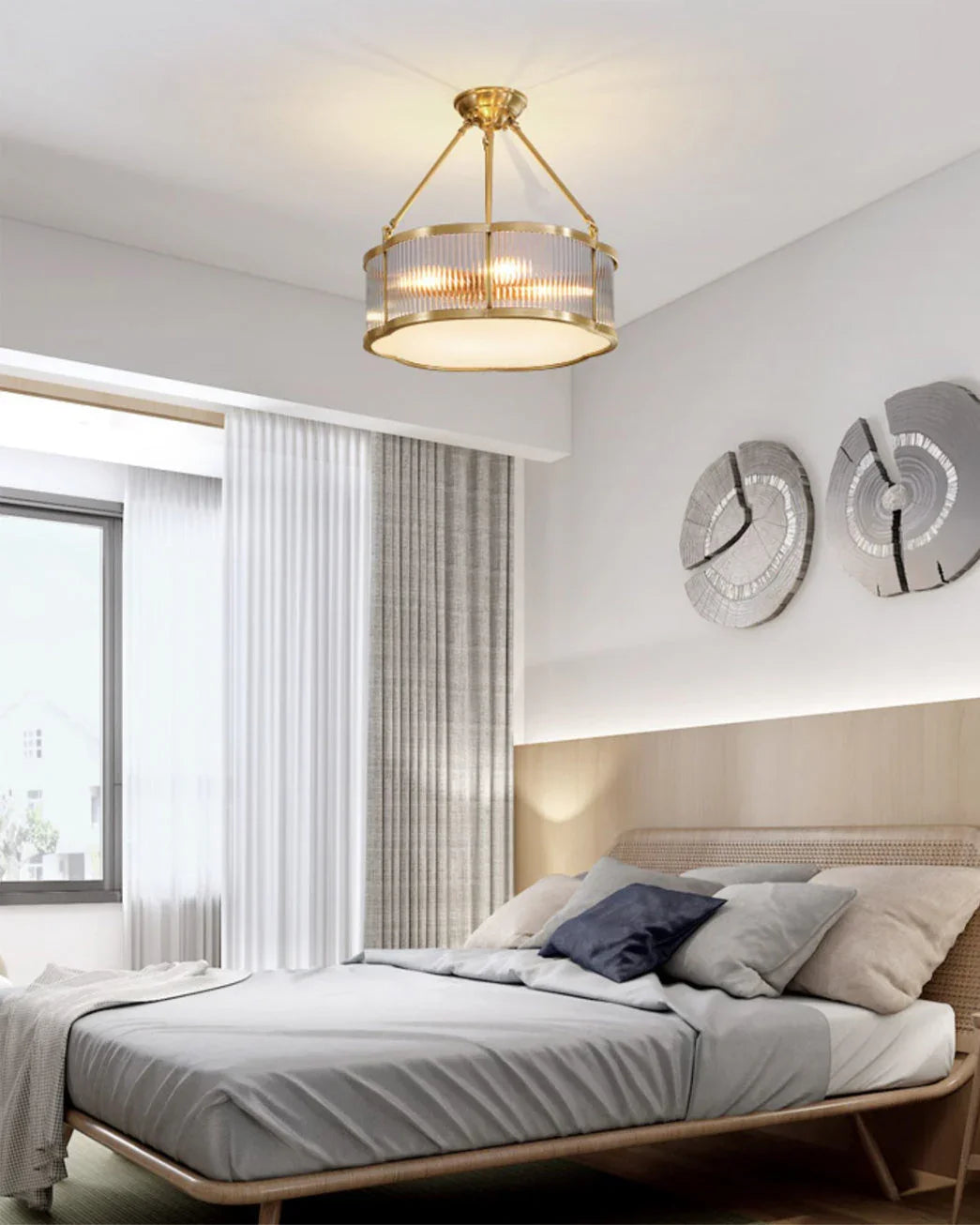 Modern brass chandelier pendant lamp in stylish bedroom, YH Lamps home lighting