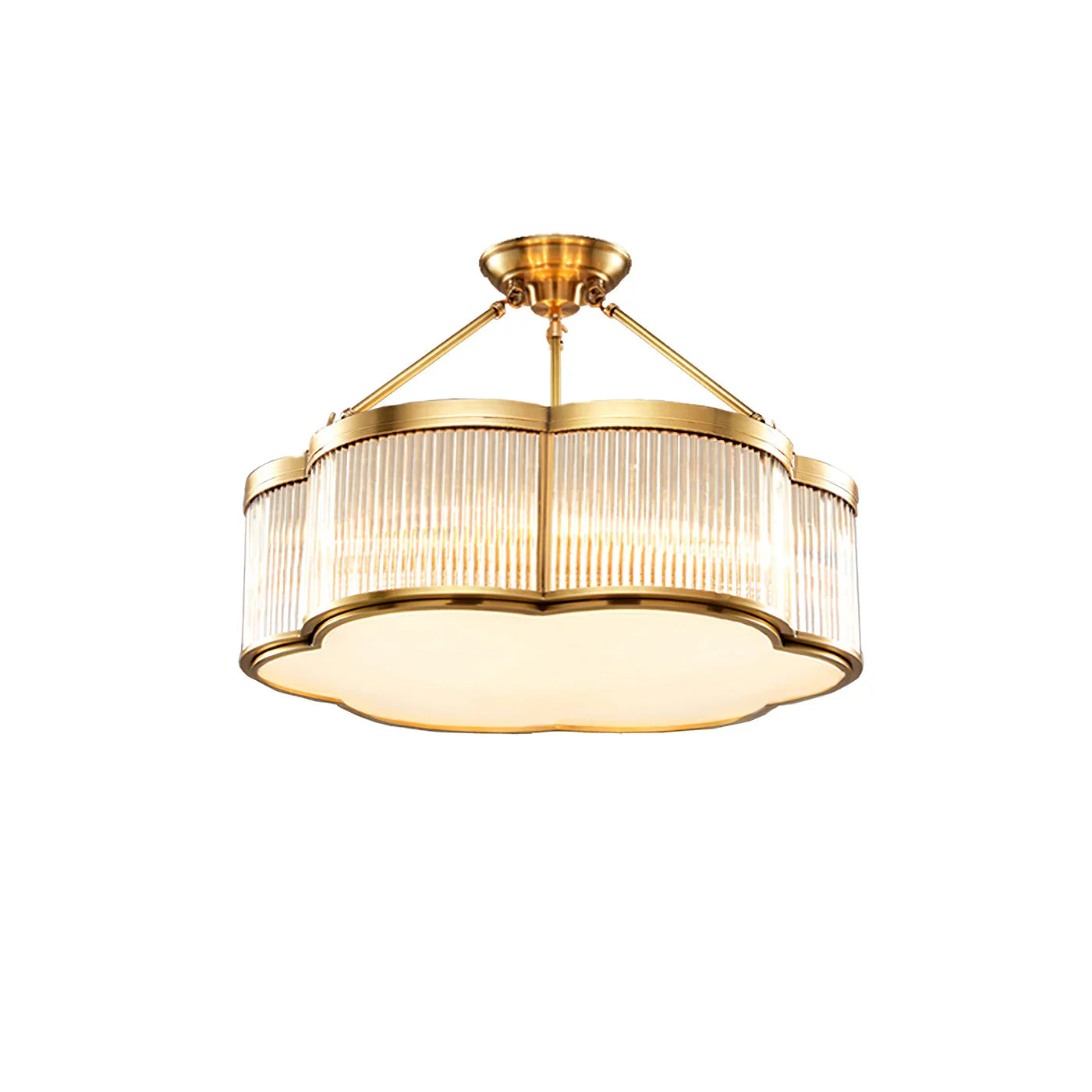 Modern brass chandelier with ribbed glass and scalloped diffuser by YH Lamps