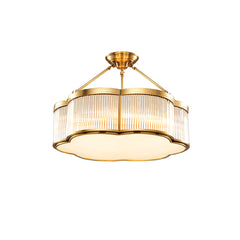 Modern brass chandelier with ribbed glass and scalloped diffuser by YH Lamps