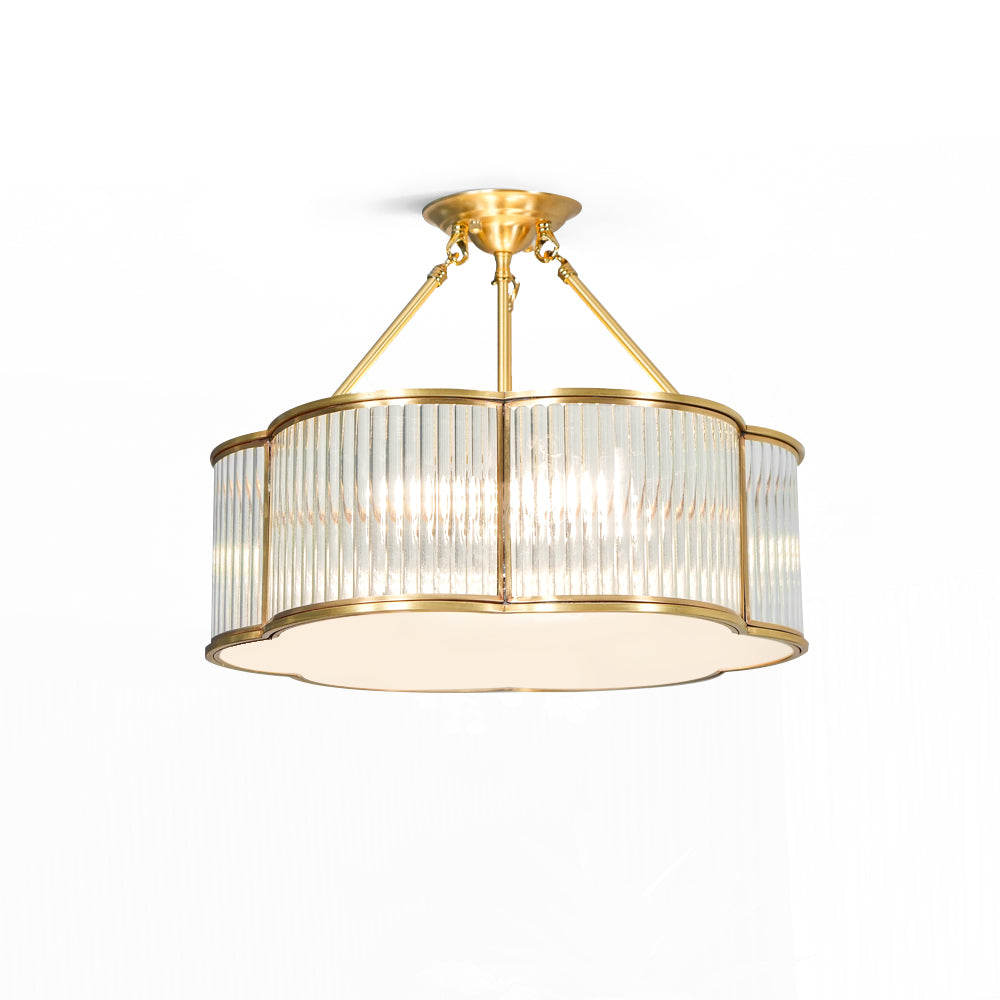 Modern brass pendant chandelier with ribbed glass, elegant ceiling light from YH Lamps
