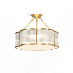 Modern brass pendant chandelier with ribbed glass, elegant ceiling light from YH Lamps