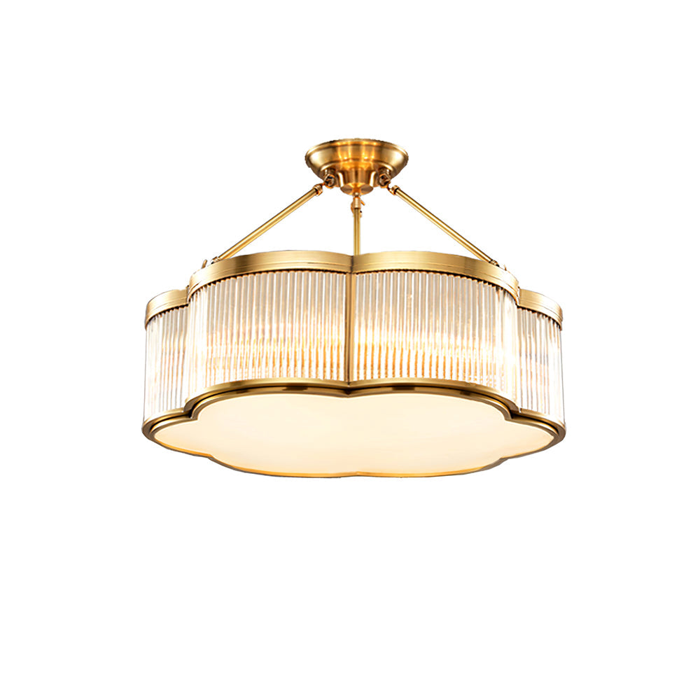 Modern brass pendant chandelier with glass panels and gold finish from YH Lamps