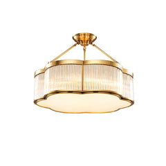 Modern brass pendant chandelier with glass panels and gold finish from YH Lamps