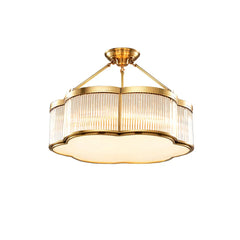 Modern brass pendant chandelier with glass panels and gold finish from YH Lamps
