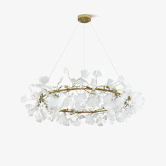 Modern gold and white ginkgo leaf chandelier pendant lamp with delicate translucent leaves
