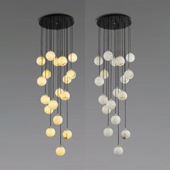 Modern 20-light cluster chandelier with alabaster globe pendants and black round canopy