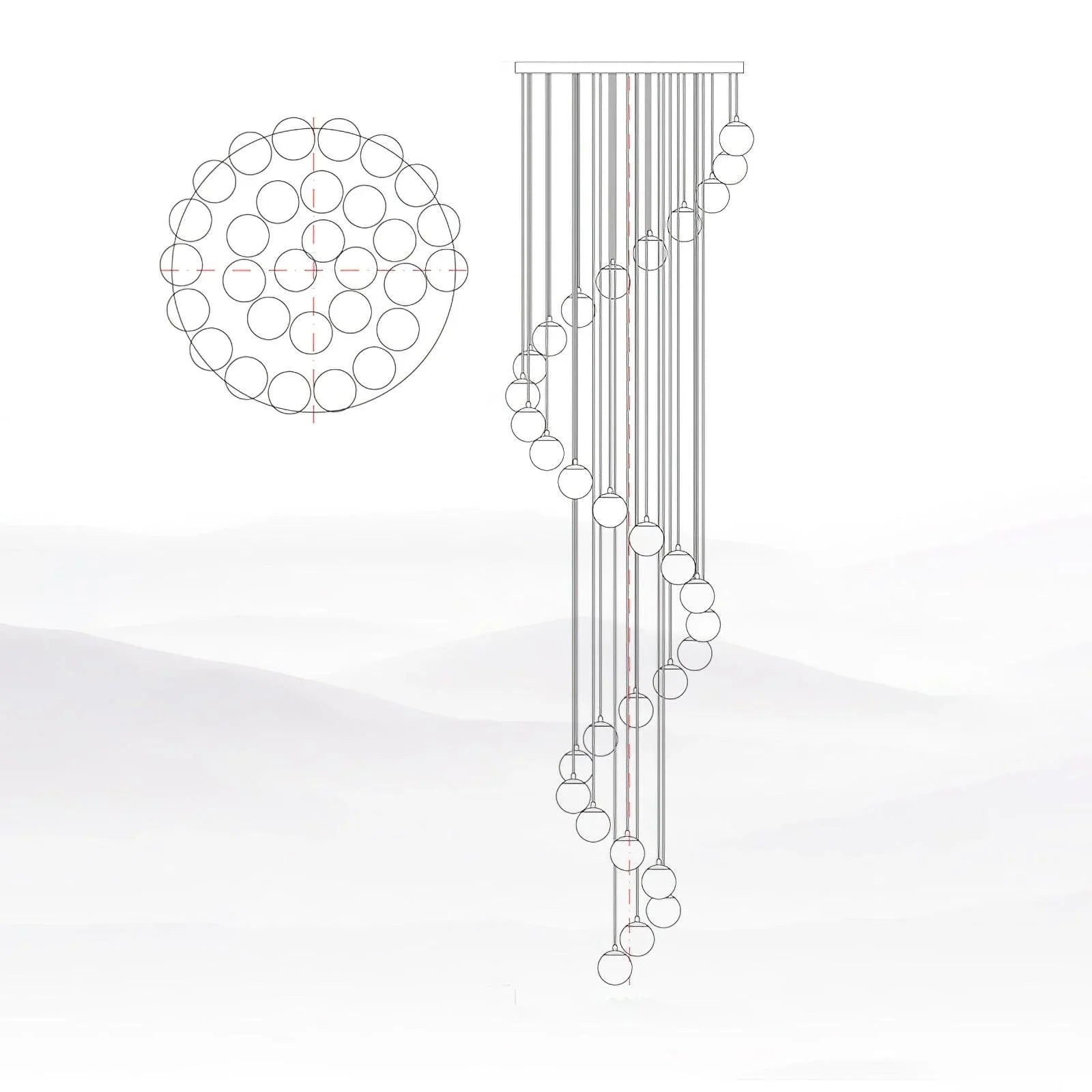 Modern spiral chandelier with multiple hanging alabaster glass globes and round canopy design