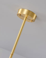 Close-up of a modern brass ceiling canopy and rod for YH Lamps pendant chandelier