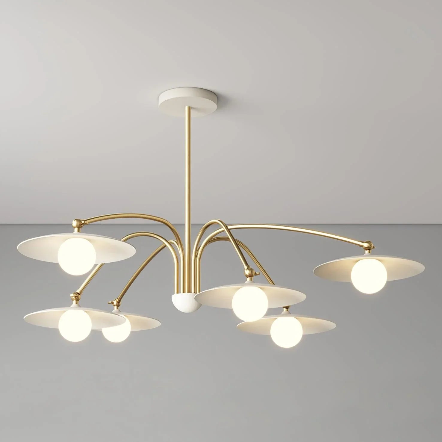 Modern 6-head gold and white pendant chandelier with round shades from YH Lamps