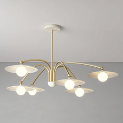 Modern 6-head gold and white pendant chandelier with round shades from YH Lamps
