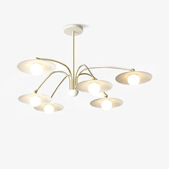 Modern gold and white 6-head pendant chandelier with round shades from YH Lamps