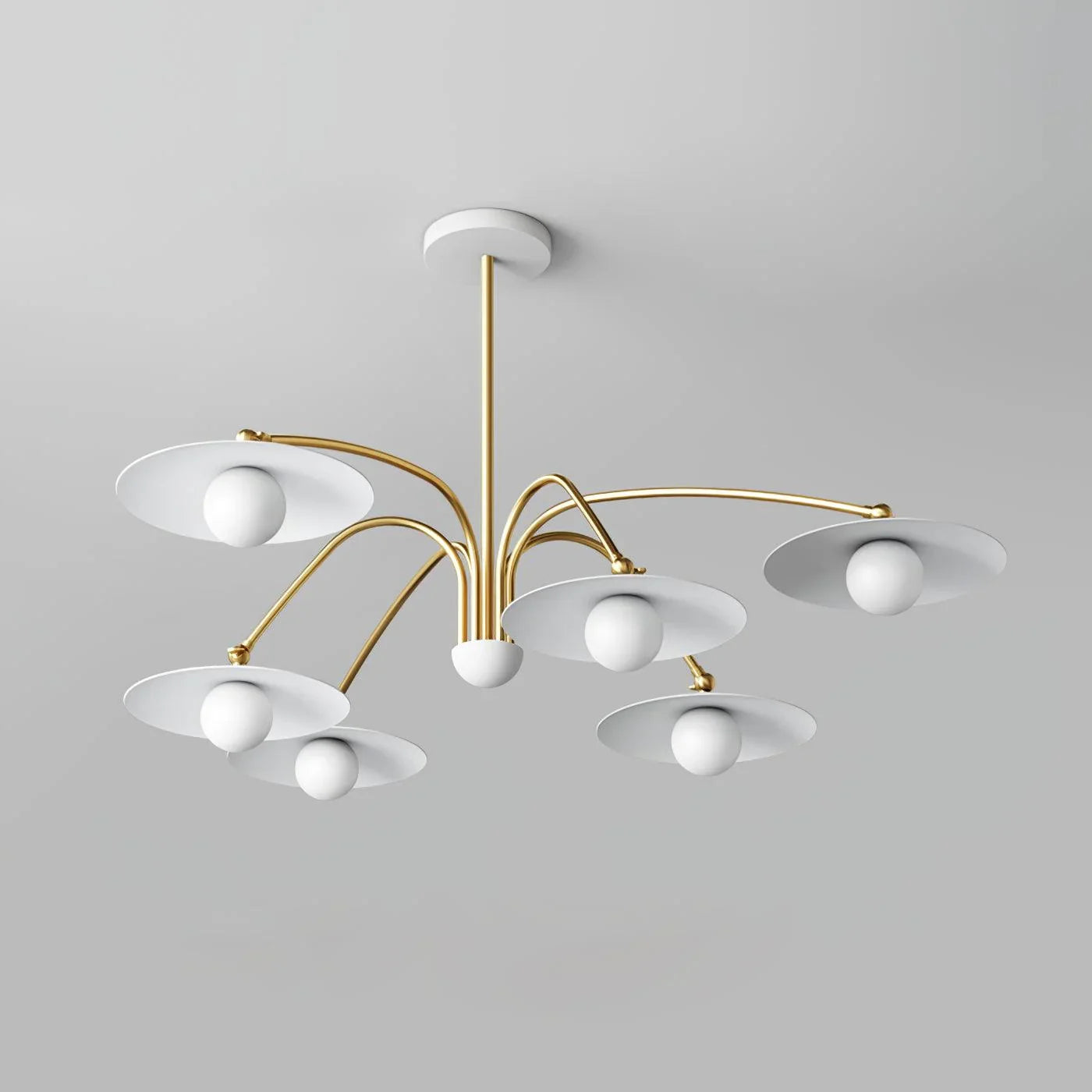 Modern 6-head gold and white pendant chandelier with round shades by YH Lamps