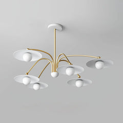 Modern 6-head gold and white pendant chandelier with round shades by YH Lamps