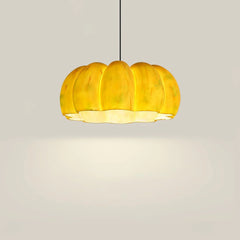 Modern yellow pumpkin-shaped pendant lamp chandelier from YH Lamps on a neutral background.