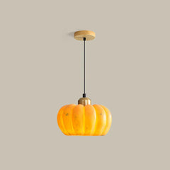 Yellow pumpkin-shaped pendant lamp chandelier with black cord, modern lighting by YH Lamps