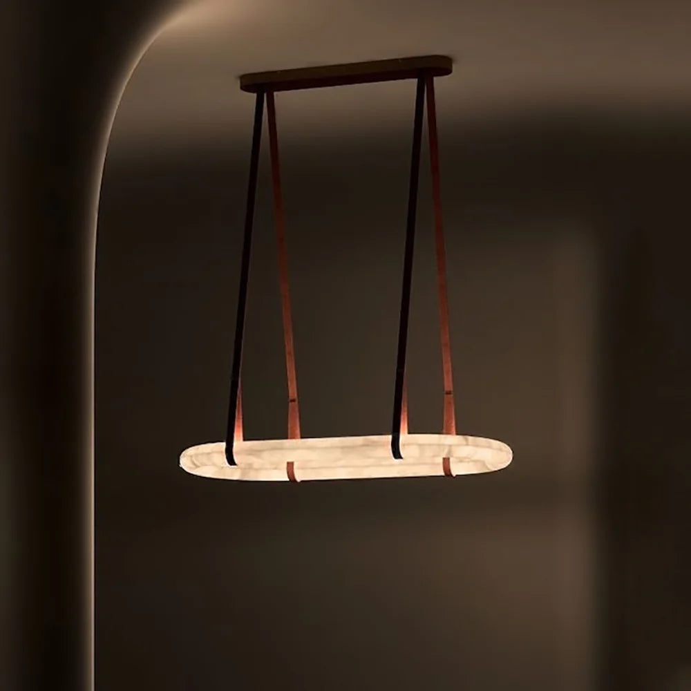 Alabaster Round Leather Chandelier - YhLamps