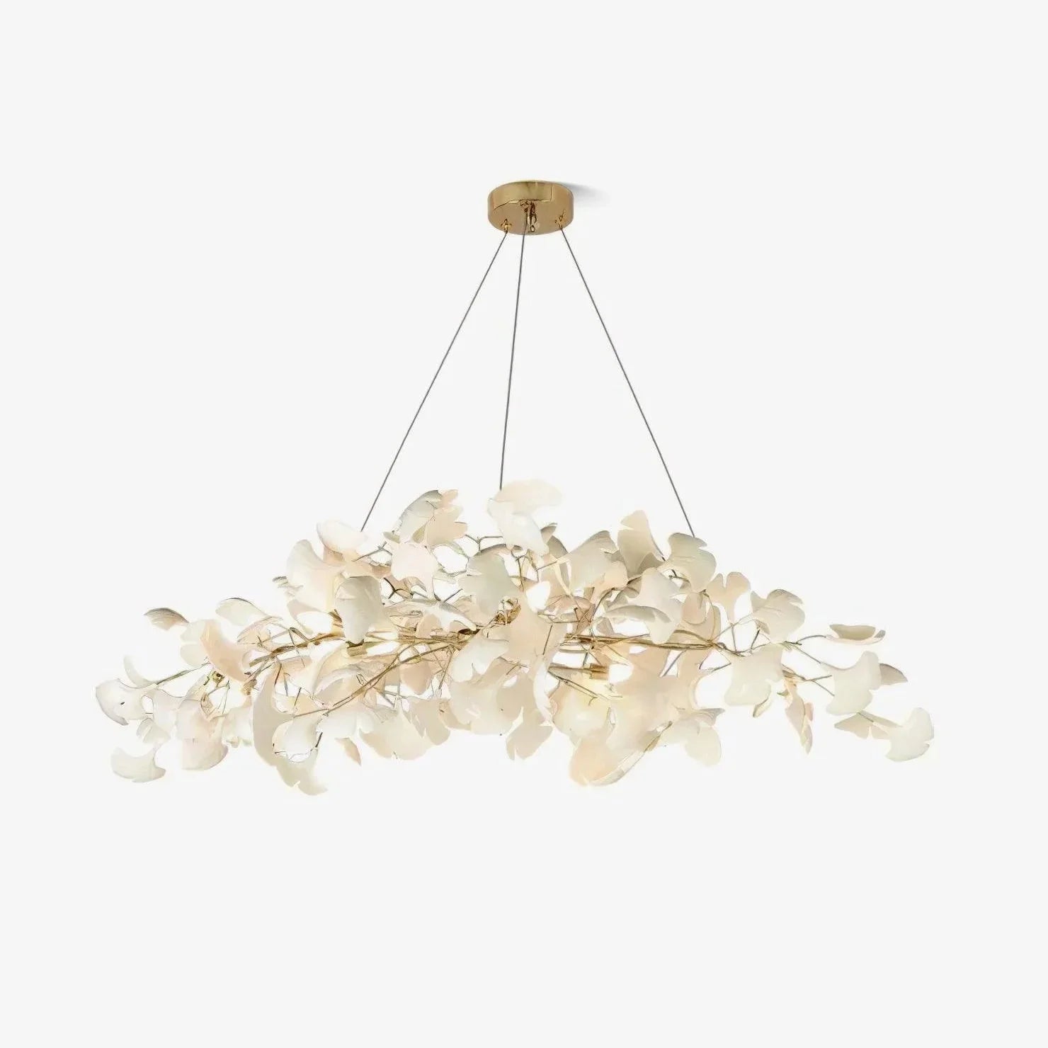 Modern gold and white Gingko leaf chandelier pendant lamp with delicate metal branches