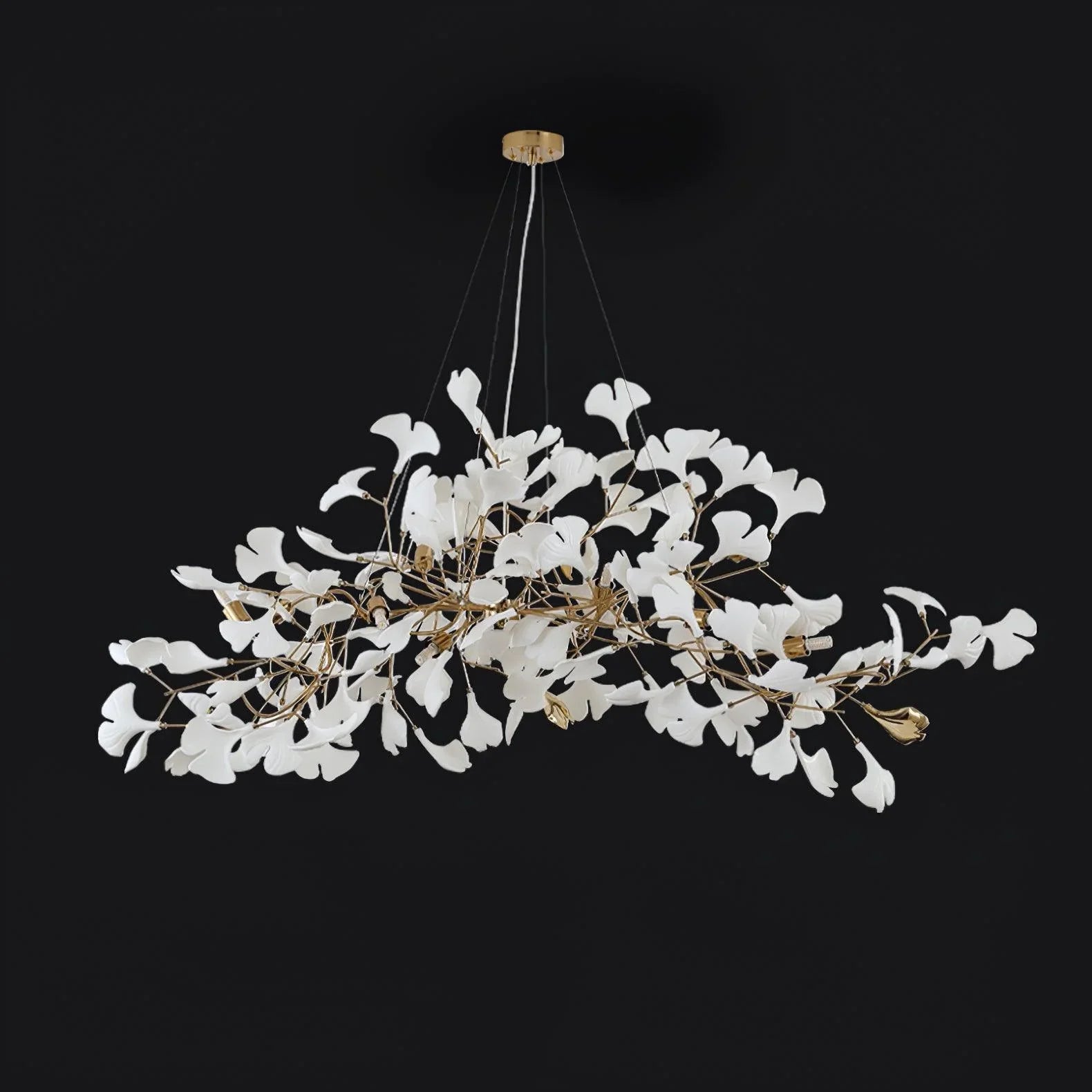 Modern gold and white gingko leaf chandelier pendant lamp with elegant intricate design