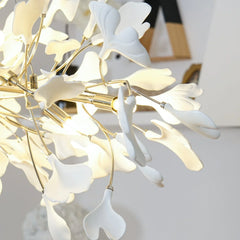 Modern gold and white ginkgo leaf chandelier pendant lamp with elegant sculptural design