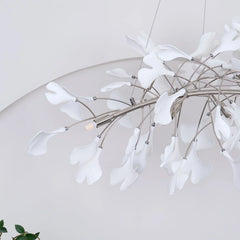 Modern gold and white gingko chandelier pendant lamp with sculptural leaf design by YH Lamps