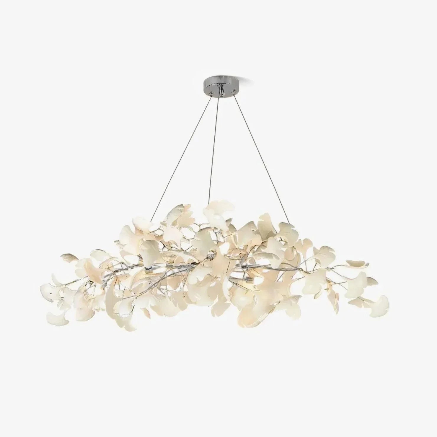 Modern gold and white Gingko leaf chandelier pendant lamp with delicate metal branches