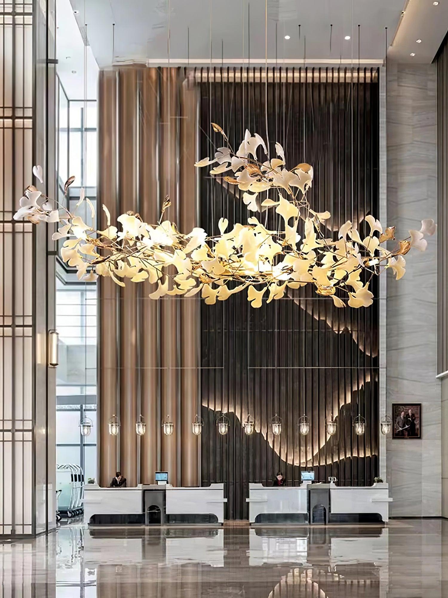 Gold White Leaves Combination Gingko Chandeliers - YhLamps