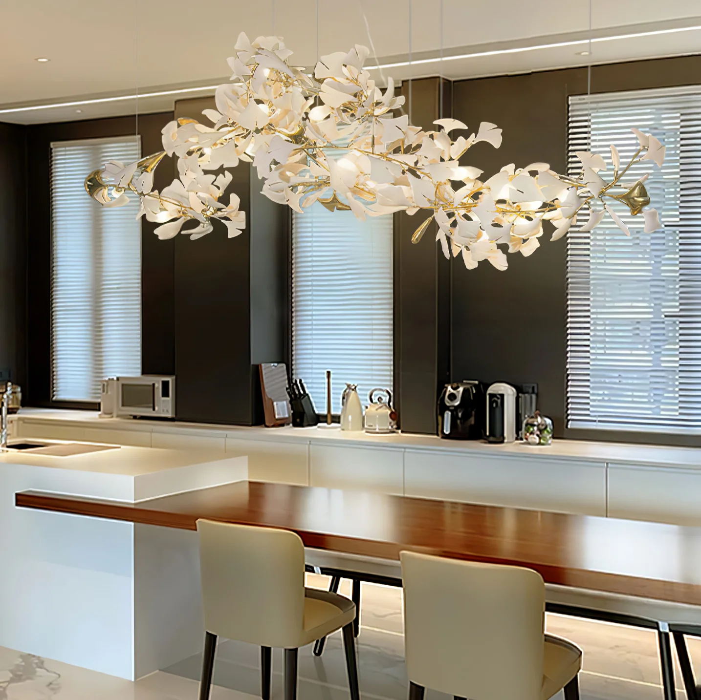 Gold White Leaves Combination Gingko Chandeliers - YhLamps
