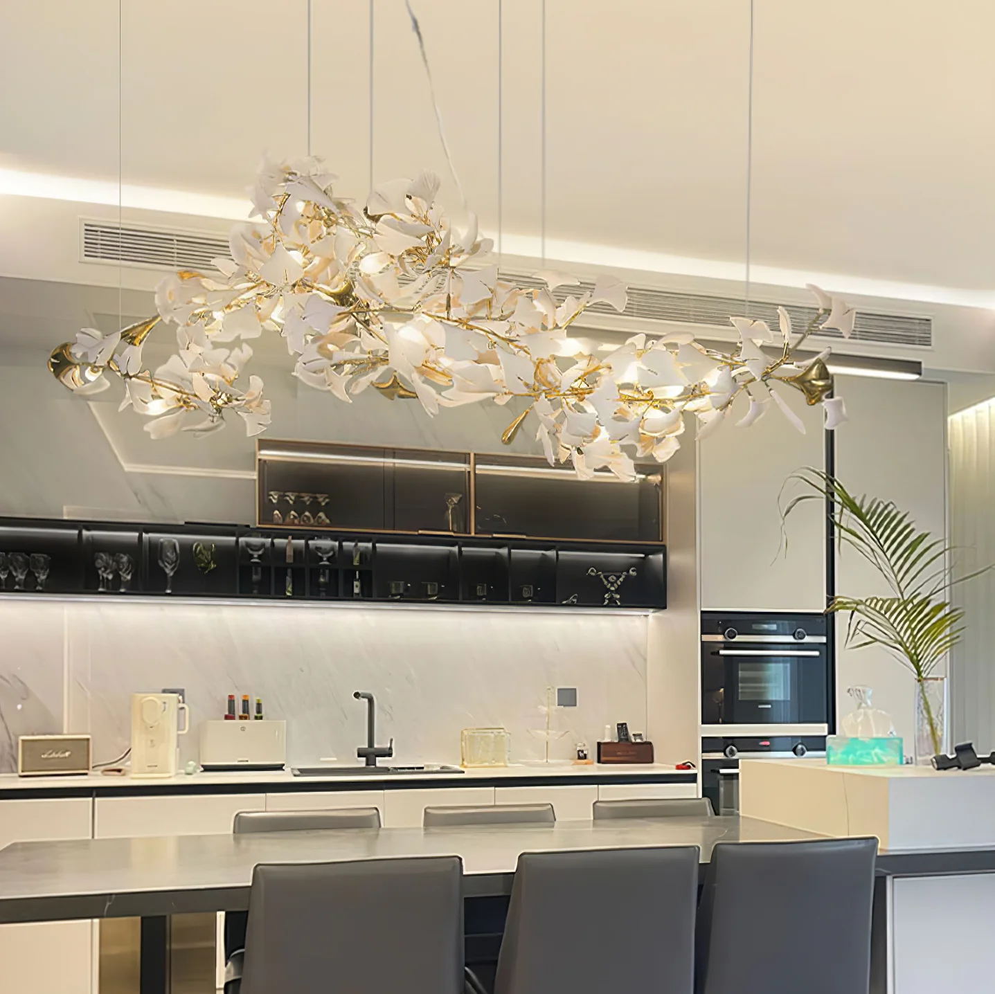 Gold White Leaves Combination Gingko Chandeliers - YhLamps