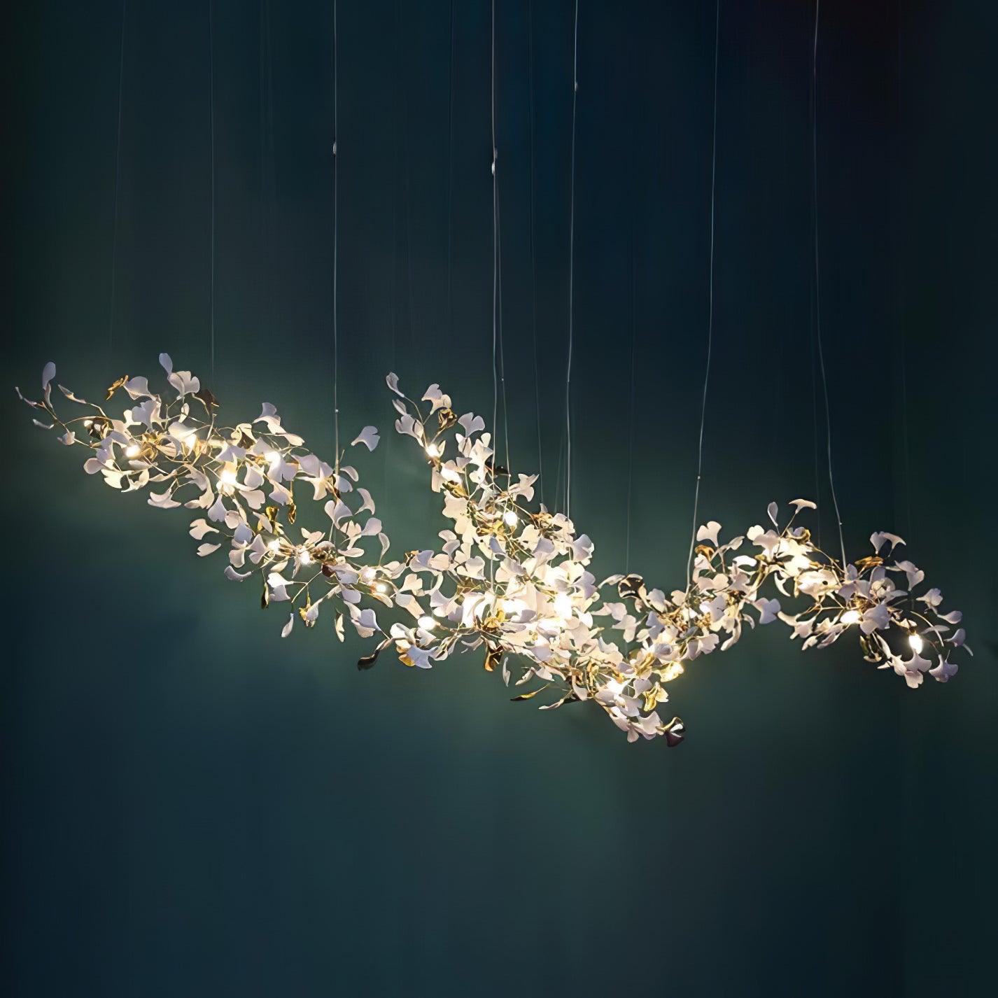 Gold White Leaves Combination Gingko Chandeliers - YhLamps