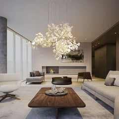 Gold White Leaves Combination Gingko Chandeliers - YhLamps