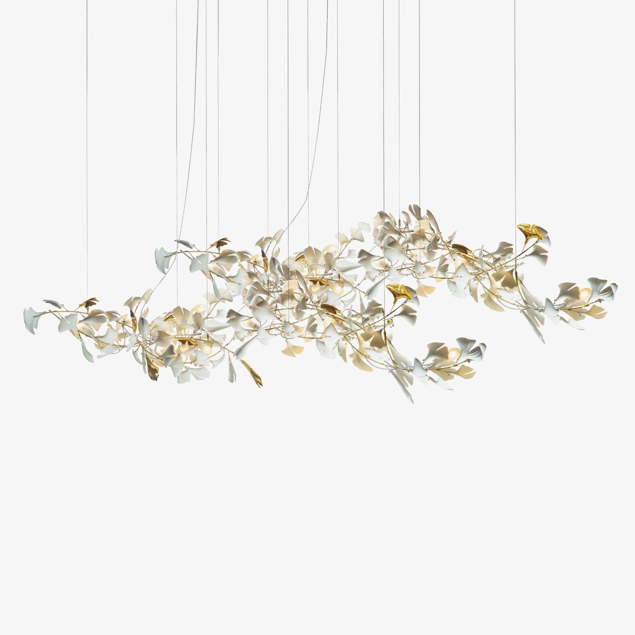 Gold White Leaves Combination Gingko Chandeliers - YhLamps