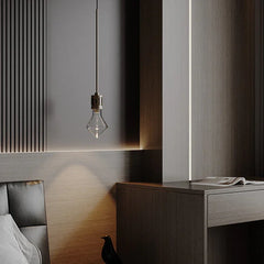 Modern nickel pendant chandelier lamp in a minimalist bedroom with grey walls and desk by YH Lamps
