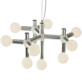 Modern silver 10-head space age chandelier with frosted glass globes by YH Lamps