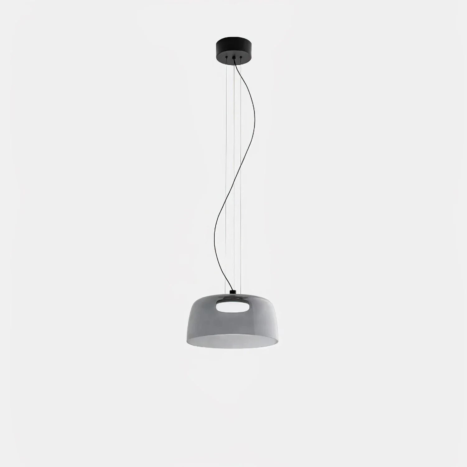 Modern smoke grey single-layer pendant chandelier with warm light, suspended by thin black wires