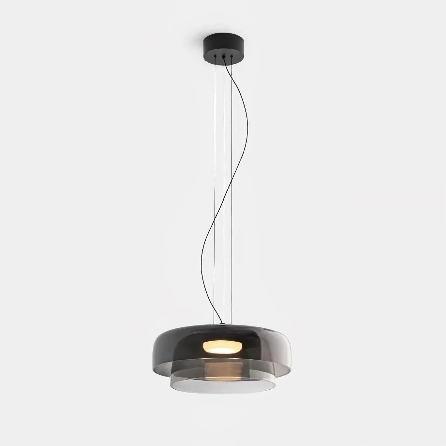 Modern smoke grey glass single-layer pendant lamp chandelier with warm light, minimalist design by YH Lamps