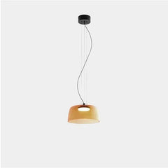 Modern single-layer smoke grey pendant chandelier with warm light suspended by thin black cables