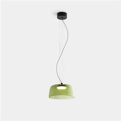 Modern green glass pendant lamp with black ceiling mount and warm light from YH Lamps