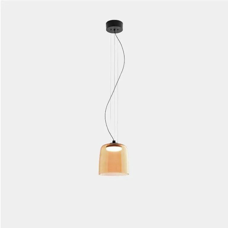 Modern amber glass pendant lamp with black ceiling mount and warm light from YH Lamps